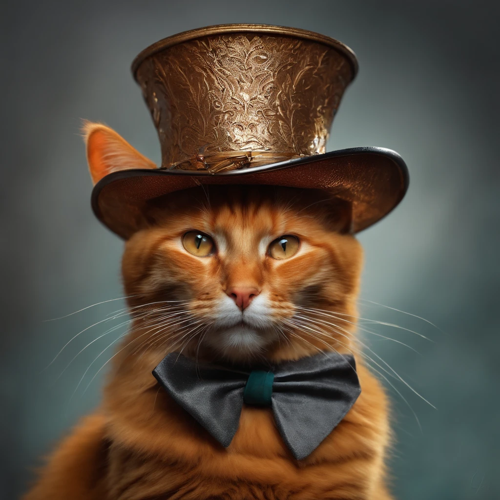 An orange cat with a metal hat