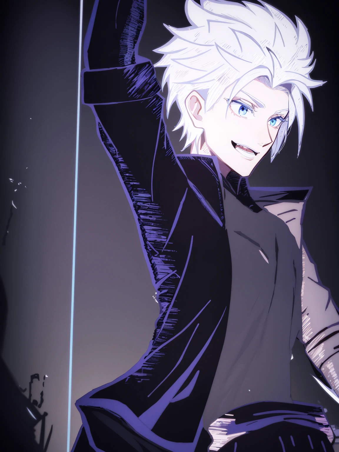 male boy white hair, black t-shirt, 
