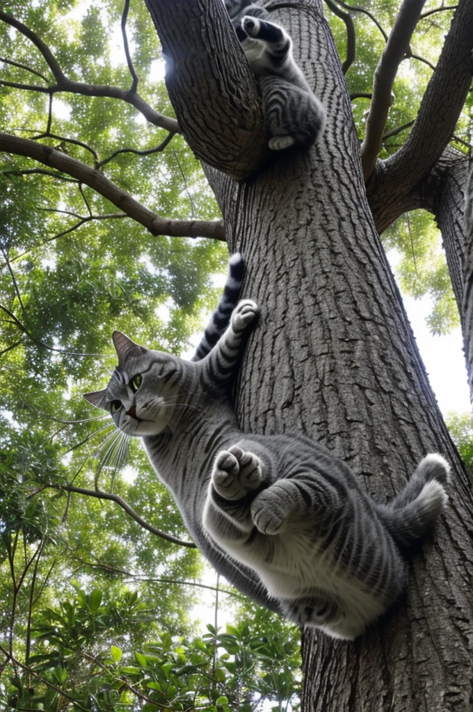 A fat gray cat
Climbing a tall tree
The metal will not fall.
Step up