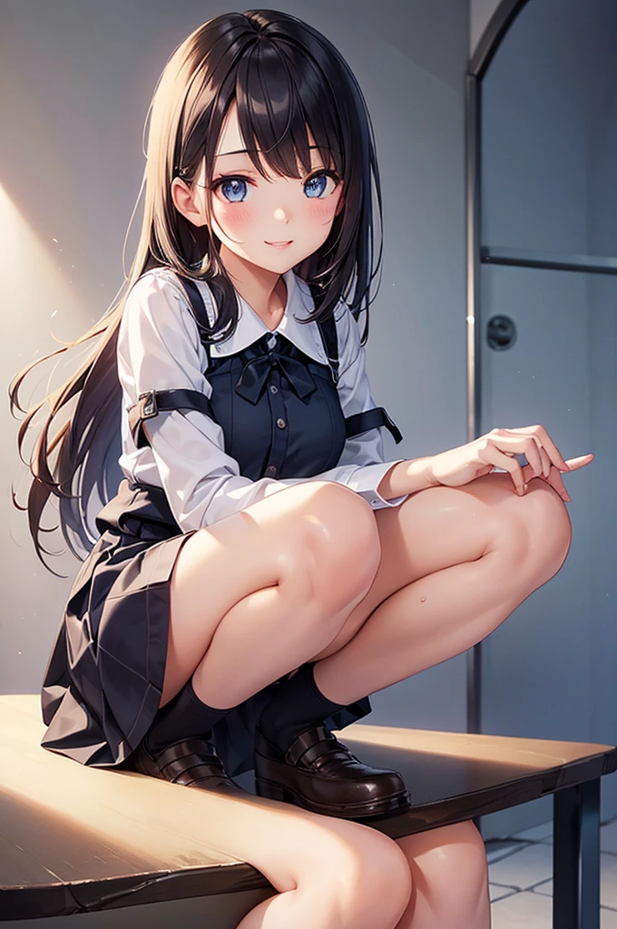 (Browsing Caution:0.99)、beautiful girl, (Roll up your skirt), Looking into the camera, Angle from below, Short skirt, Squat, A shy smile, Beautiful Skin, ((Highest quality, 16K, Tabletop: 1.3)), 1 Girl, The light shines on your face, Highly detailed face, Highly detailed lips, Beautiful Eyes、Realistic Skin、Cute design panties、shaving、Various Hair Styles、Different color uniforms、Natural clothes、Detailed panties、Spread your legs、sit、Squat、Long skirt