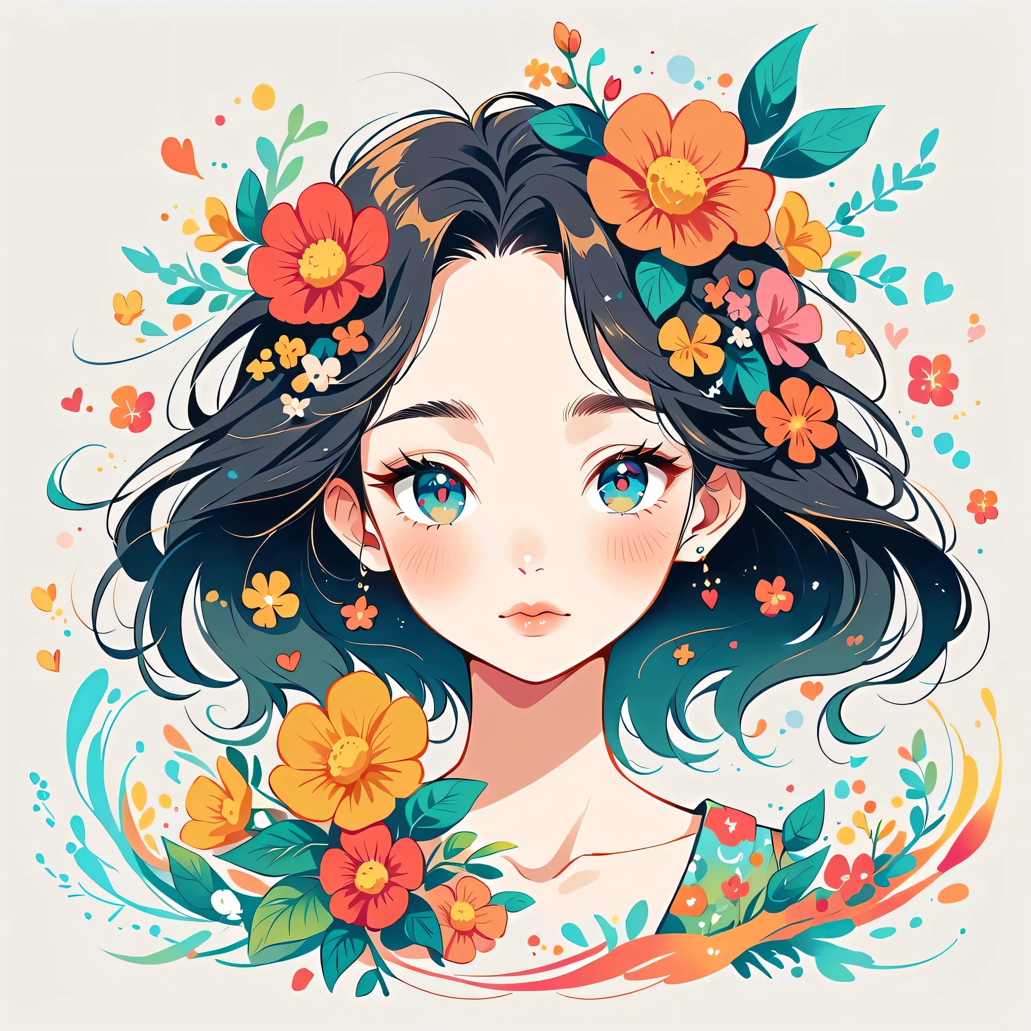 Takashi Murakami style、The most beautiful girl of all time、Lips in Love、Colorful flowers、Simple line initials、Abstract art、Urban Background, Lips in Love, Love and Hopes