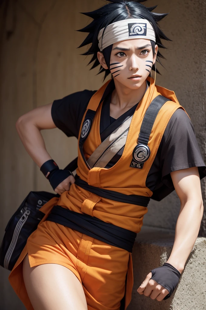 Naruto Shippuden ,likes Naruto,short clothing,wear a striped bandana on your face