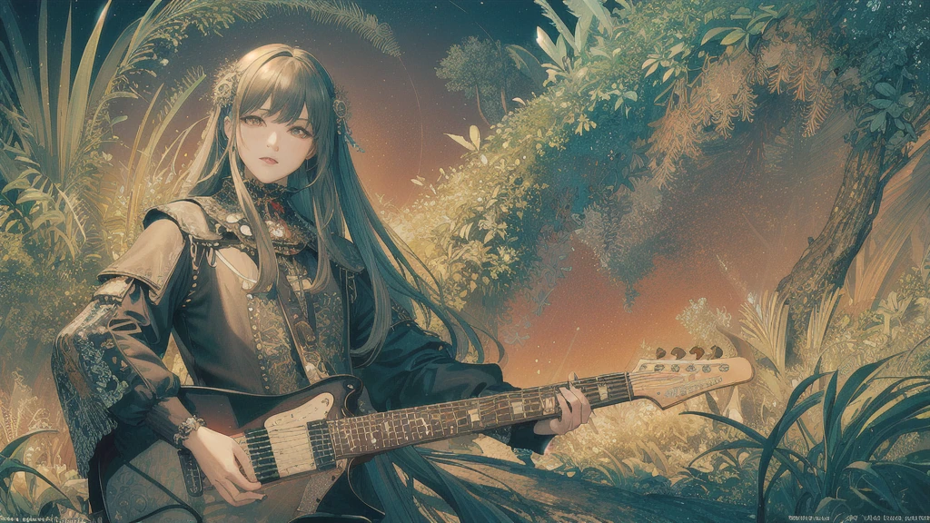 (masterpiece, Highest quality, Highest quality, Official Art, beautifully、aesthetic:1.2), (Rock guitarist、Solo Play), Very detailed,(Fractal Art:1.3),colorful,Most detailed