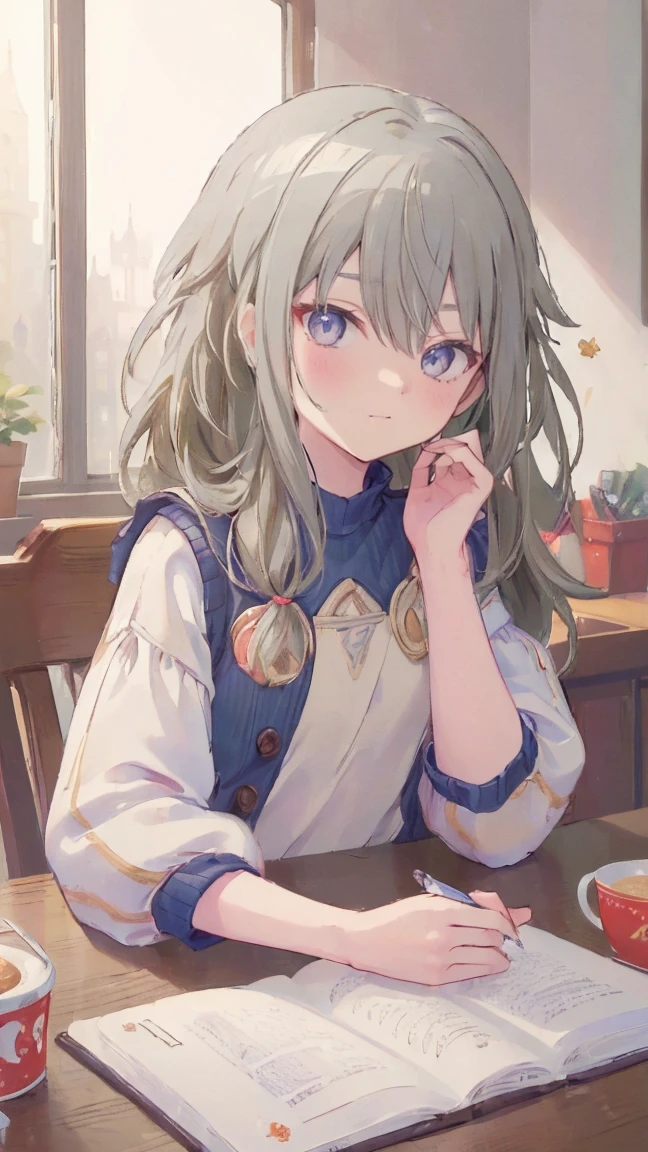 (masterpiece, Highest quality:1.6),Best image quality、Highest quality、Perfect lighting,masterpiece、Best image quality、Highest quality、Lori、Girl、、smile、Show your hand, Put your elbows on the table, Slap in the face、Chest close-up, , Sleeveless, Knitted sweater
