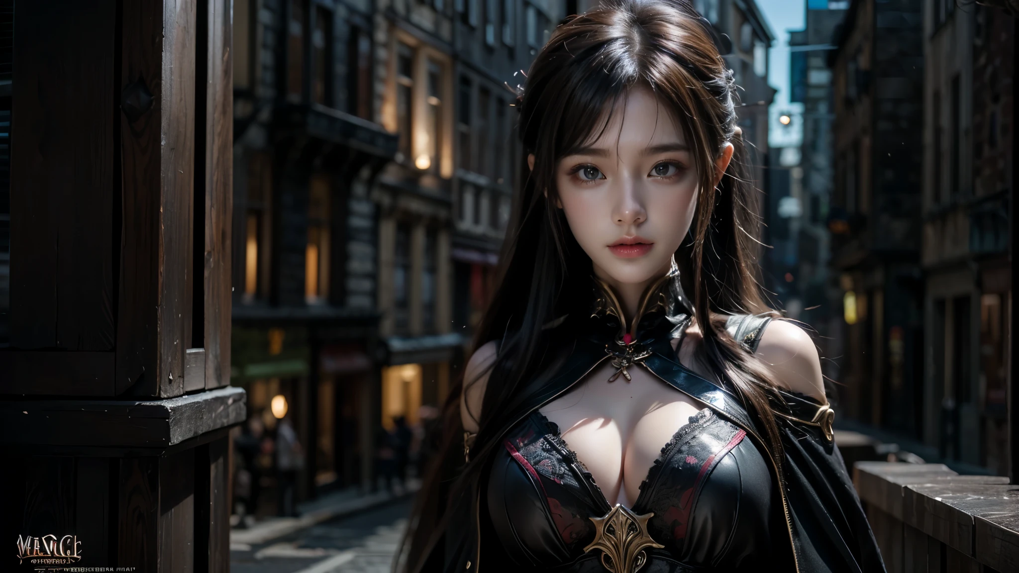 Female Mage Close-up, Girl in robe, 2. 5D CGI anime fantasy artwork, Large Breasts，Epic fantasy digital art style, detailed Digital 2D fantasy art, Digital 2D fantasy art, Gorgeous female mage,Looking at the camera，（glowing magic：1.7） Role Playing Game Character Art, Beautiful female mage, Fantasy Character Art, Epic and beautiful character art, Beautiful female mage，（Edinburgh Street：1.8），light rain，Medium and long range lenses，Looking at the camera