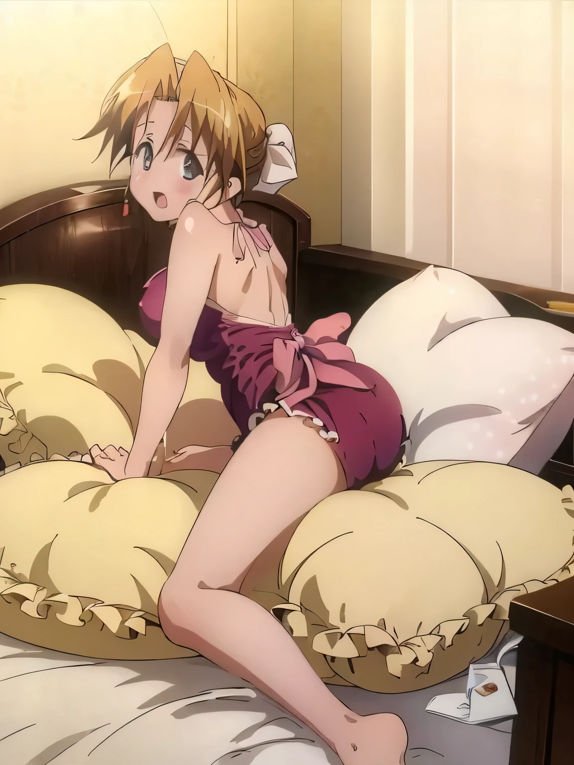 (best quality, masterpiece),mine , details), (Light and shadow oxtail , bed background, Cute girl posing on pillow ,Pillow,(piles of Pillow),Upholstered,((four poster bed)),Soft pillow quotation,Lots of Pillow,(Pillow),The love surrounding the protagonist,steam,Luxury Pillow),(luxury bed),(Gorgeous pattern pillow),luxurious pillow,(bedroom ),pillow humping,hump,open mouth,red eyes , kneeling,(Love around the protagonist),(Steaming hot),(pillow),Four poster bed,Canopy bed,Lots of pillow heads,princess bed , frilled pillow , long hair , frilled pillow , (pink polka dot pillow) , ((sernia iori flameheart)) , big pillow