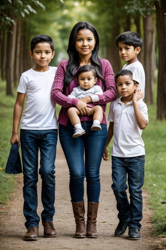 A woman with her two children on one side
