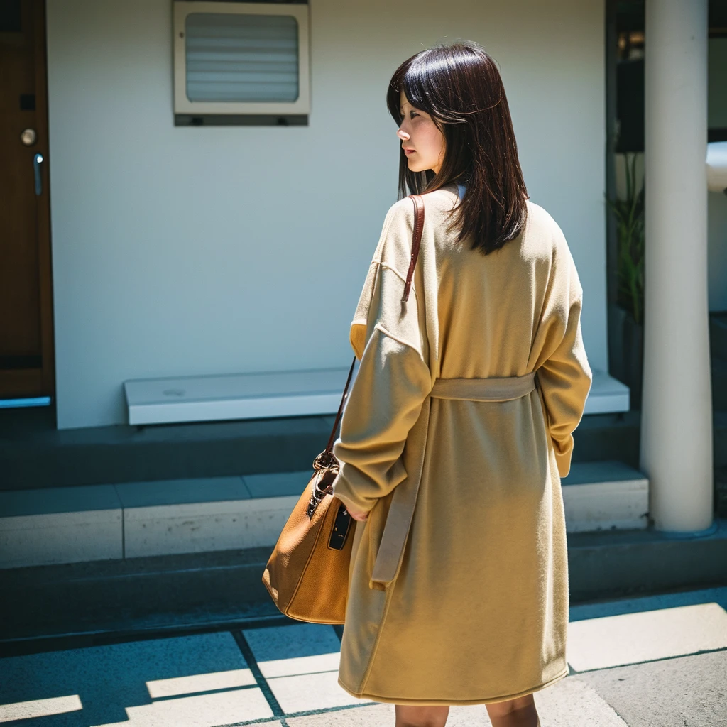 iPhone 15pro photo, cool fashionable japanese woman, emotional photo, single focal length lens, portrait, Japanese photography style, Photo-detailed portrait style, Full body backshot, beautiful shining straighthair