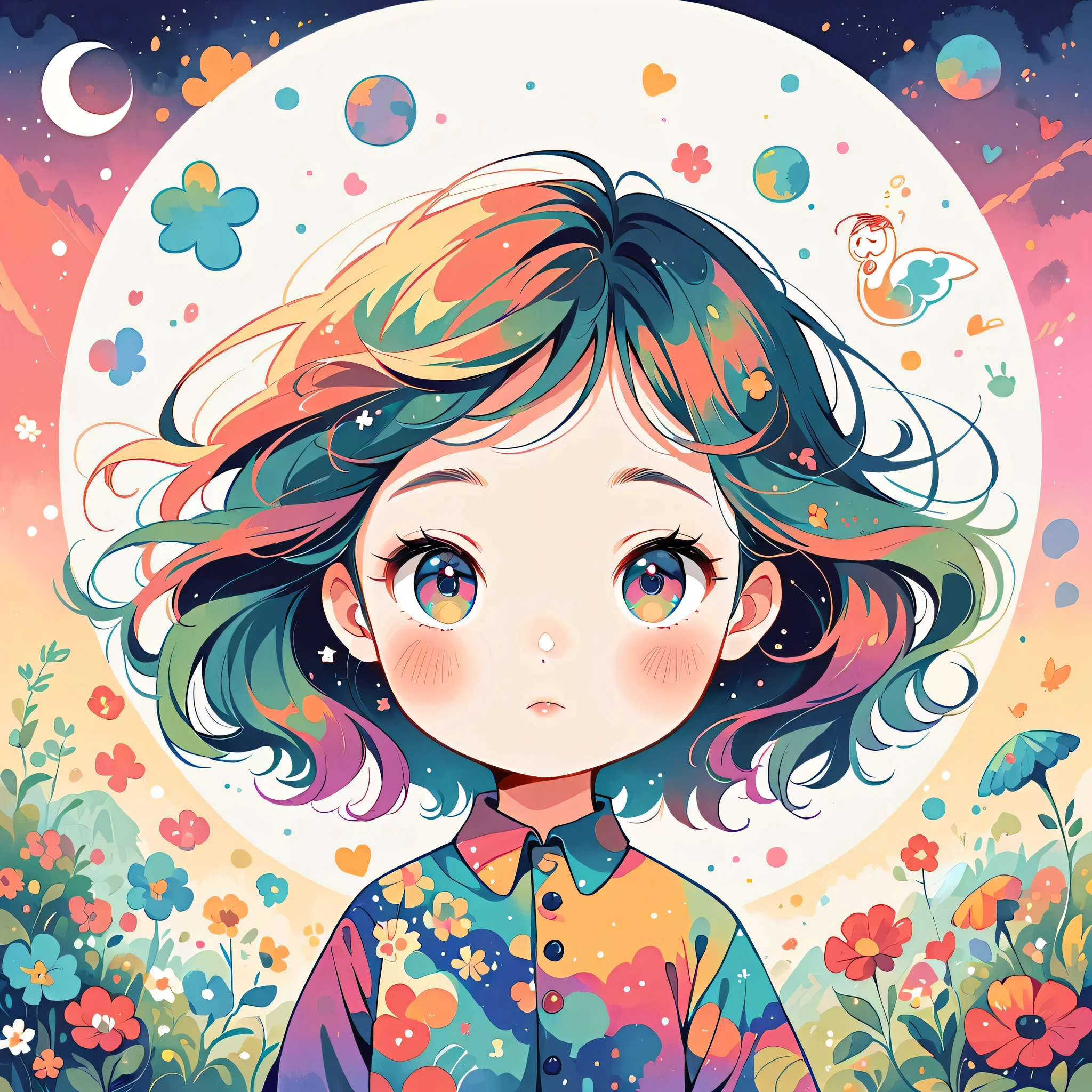 Micho Style、(((stylish fashion))), 8K Quality、Intense watercolor, Detailed watercolor art, Watercolor splash, Surreal, avant-garde pop art, Beautiful and expressive paintings, Beautiful artwork illustration, Very colorful tones, wonderful, Cool beauty, highest quality、Official Art, Vector art, Stylish design, (((The most beautiful girl))), (((highest quality))), HDR, ((detailed)), (((Doodle Art)), ((masterpiece)), ((Super detailed)), (((Stylish))), (((Moon))), Cute Alien
