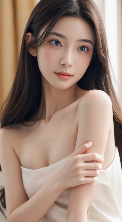 wear a dress、(Virtual image:1.4)、(hyper realistically:1.4)、(realistically:1.3)、(soft light:1.05)、(improve qualityแสงในภาพยนตร์:0.9)、32ก、1 girl comes in、20 year old girl、แสงที่realistically、back lighting、Headlight、ray trace、(brighter light:1.2)、(improve quality:1.4)、、Eyes neatly、A face with more fine details、good quality eyes、(tired, Drowsiness and satisfaction:0.0)、 close to face、(Increases the mood of body lines:1.1)、(Increase the beauty of the skin:1.1)、(((bare your body))、naked