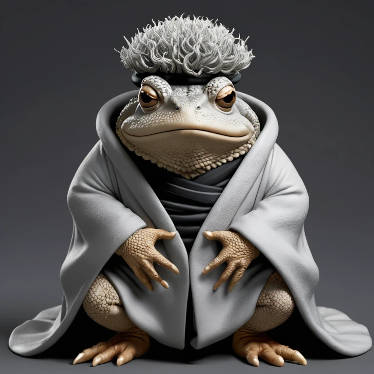 8k, masterpiece, best quality, realistic, higly detailed, anthropomorphic toad-like, male, gray skin, afro silver hair, humanoid toad, anthropomorphic toad-like, anthropomorphic toad-like, anthropomorphic toad-like, fukasaku from naruto, wizard robes, black power hair, afro hair