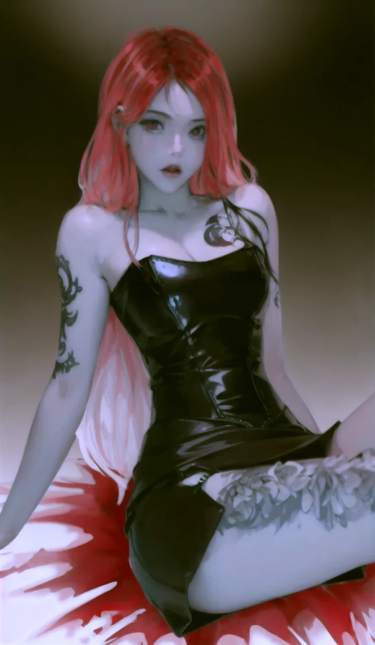 beautiful illustration, best quality, cute petit girl, (transform sequence), transform magical girl, chibi, white magical girl, fractal art, albino, babyface, long pure white and red mesh hair, beautiful detailed red eyes, cinematic lighting, cowboy shot, looking at viewer, from bottom, happy