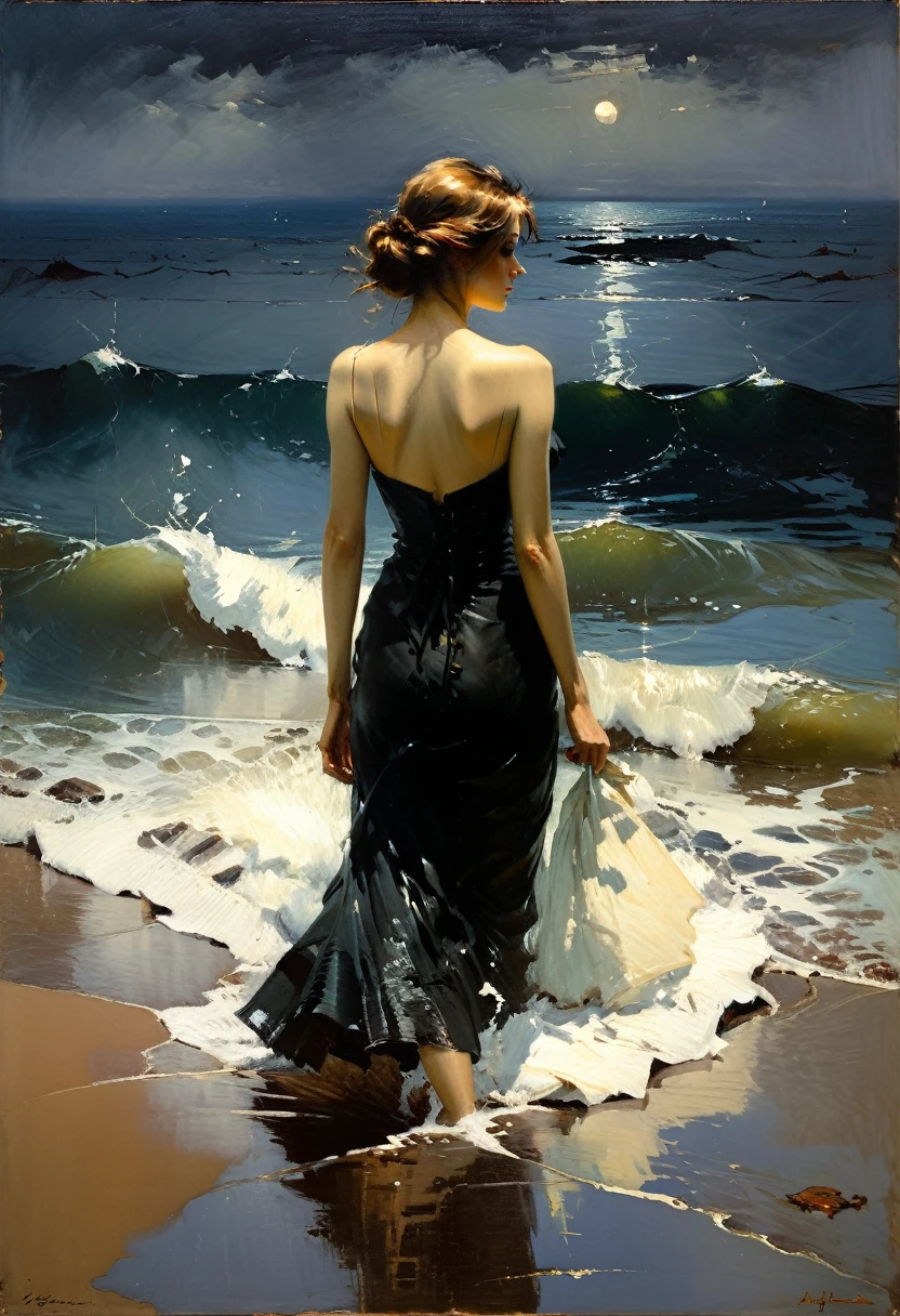 from the sea. work of art. best qualityer. beautiful cinematic impressionist painting, Dark dramatic character, from the seain the style of Jeremy Mann and Charles Dana Gibson, Marcos Demsteader, Paulo Hedley. from the sea