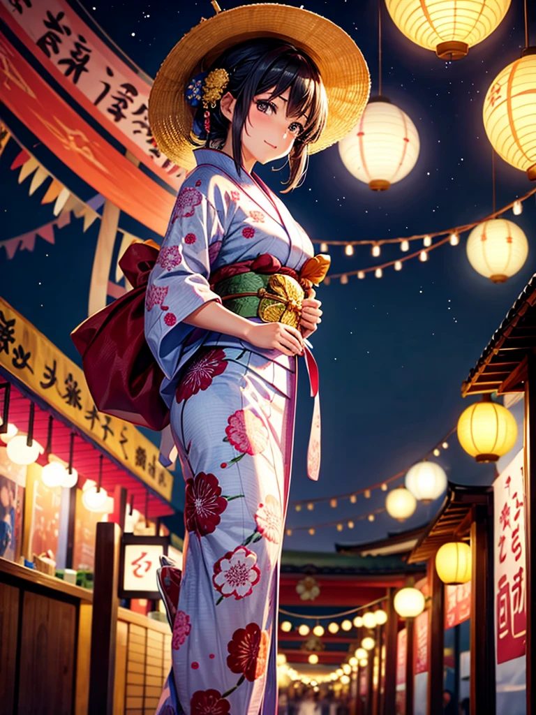 Highest quality,Highest Resolution,fair,Night Festival,shrine,Woman in yukata,