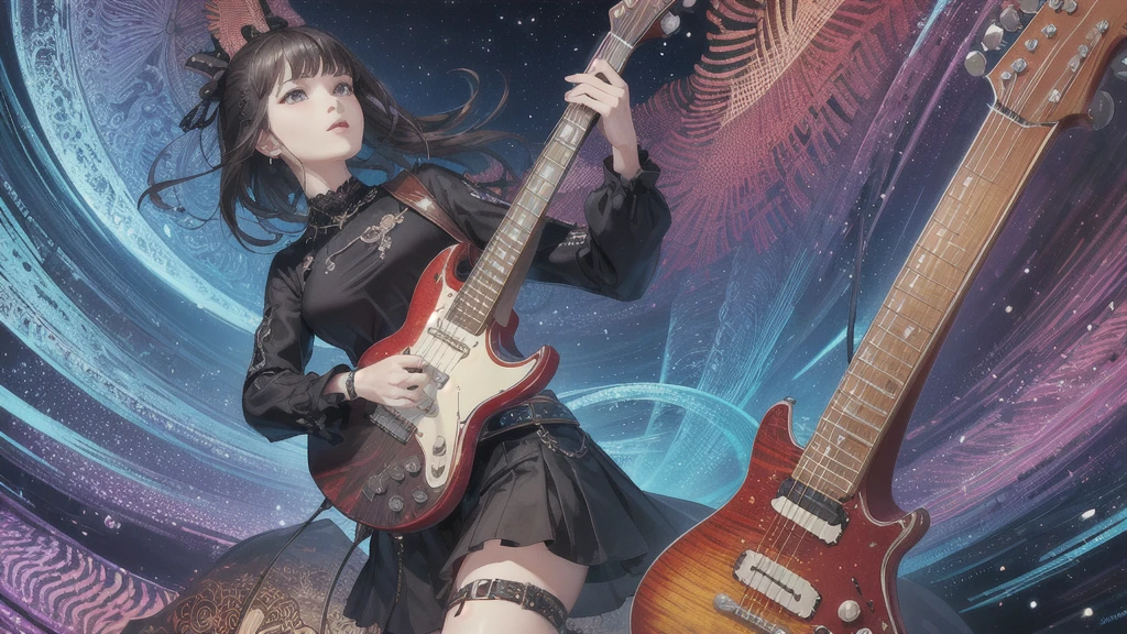 (masterpiece, Highest quality, Highest quality, Official Art, beautifully、aesthetic:1.2), (Rock guitarist、Solo Play), Very detailed,(Fractal Art:1.3),colorful,Most detailed