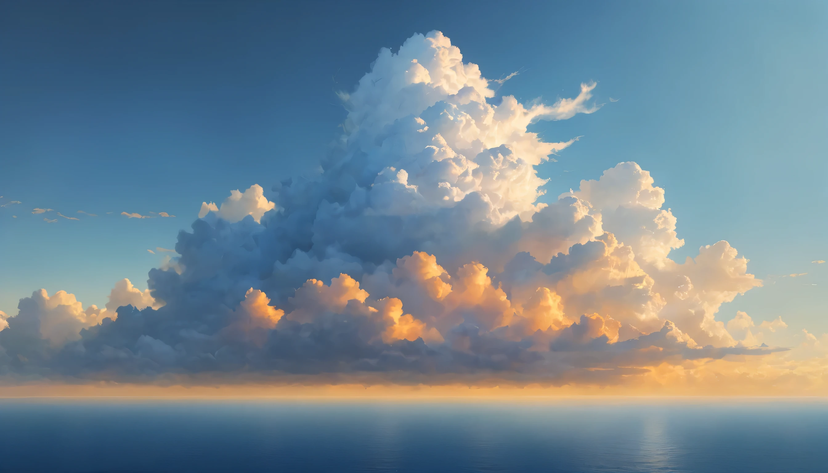 cloud,龍の形をしたcloud,Illuminated by the light of the setting sun ,Background sea,Foggy atmosphere,On-air lighting,薄いcloud,Smooth lines,Light blue and white shades,A serene and majestic sight,Amazing details,Artistic interpretation,Painting Style,masterpiece:1.2