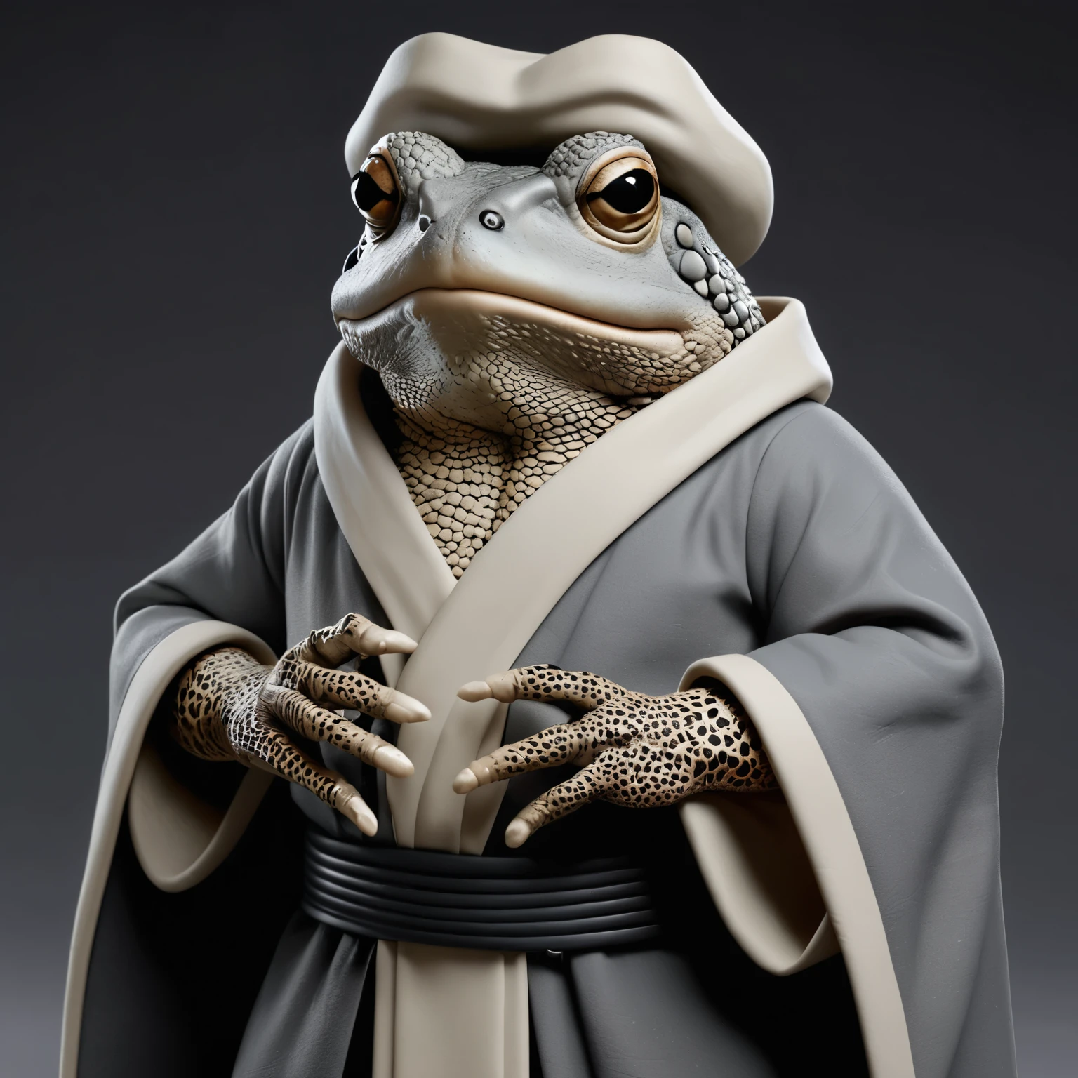 8k, masterpiece, best quality, realistic, higly detailed, anthropomorphic toad-like, male, gray skin, afro silver hair, humanoid toad, anthropomorphic toad-like, anthropomorphic toad-like, anthropomorphic toad-like, fukasaku from naruto, wizard robes, black power hair
