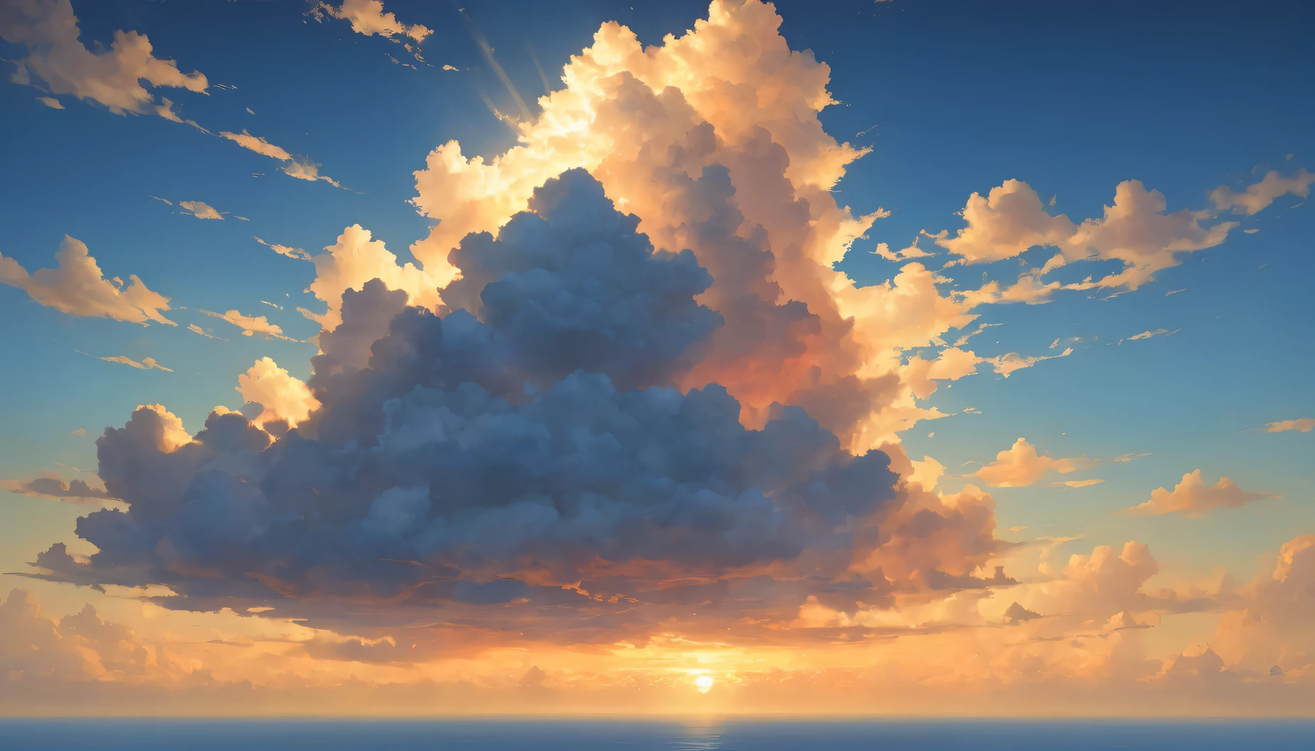 cloud,龍の形をしたcloud,Illuminated by the light of the setting sun ,Background sea,Foggy atmosphere,On-air lighting,薄いcloud,Smooth lines,Light blue and white shades,A serene and majestic sight,Amazing details,Artistic interpretation,Painting Style,masterpiece:1.2