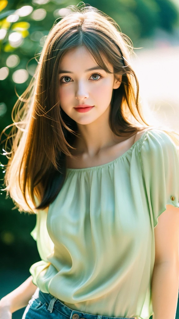 (Random Nationality):1.5, masterpiece, Highest quality, 8K, 20th Generation, (Large Breasts:1.2), cute, alone, sad, close, cute, Girlish, Delicate girl, Pure beauty, RAW Photos, Professional photography, Portraiture, Soft Light, Professional Lighting, Backlight, Upper Body, avert your eyes, Sophisticated, Film Grain, (Eyes and facial details:1.0), Beautiful straight hair, Hair swaying in the wind, Silk blouse, Random hairstyle