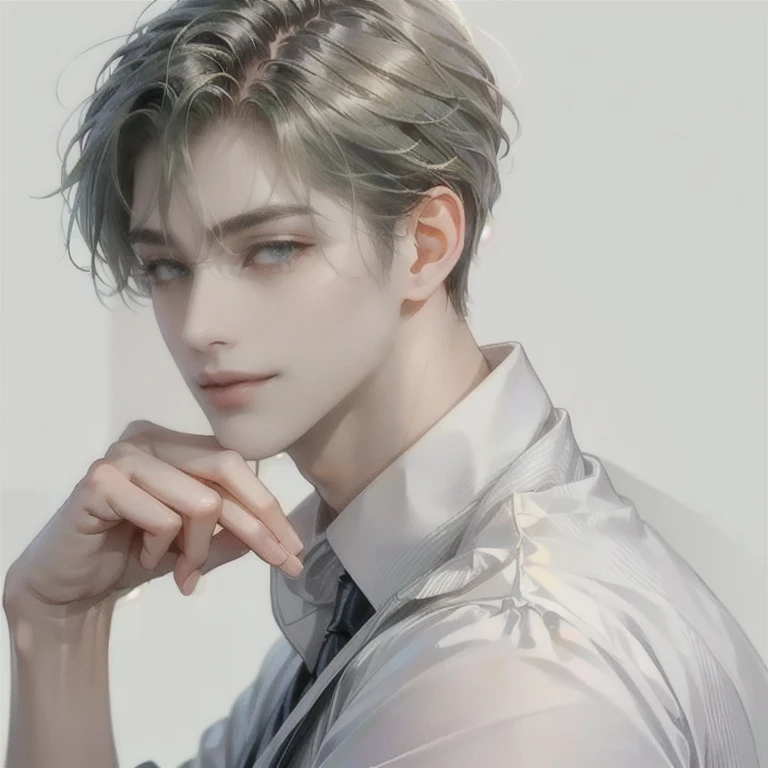 ((GREEN HAIR MESSY HAIR MAN))((BRIGHT VERY GREY EYES))((SEDUCTIVE EYES))((ILLEGAL))((SMIRK))((SUBTLE COCKY SMIRK))((SEXY LOOKING FACE))((MATURE))((GREEN HAIR))((YELLOW EYES))((RELAXED))((ELEGGANT WEAR))((ELEGANT BG))((MATURE MALE OLD MALE))(SAME HAIR, SAME EYES) (SAME PICTURE, GREY EYES), (INTRICATE DETALED OUTFIT, BUSINESS OUTFIT), GREY EYES, SAME SHORT MESSY HAIR,(((BANGS EYE LEVEL))), COLORFUL, NICE BUSINESS BG, ((THICK VERY THICK BANGS PASSING EYES))(((THICK VERY VERY THICK BANGS)), LONG BANGS ON EYES BETWEEN EYES AND GREY EYES, BUSINESS ATTIRE MALE, STRONG JAWLINE