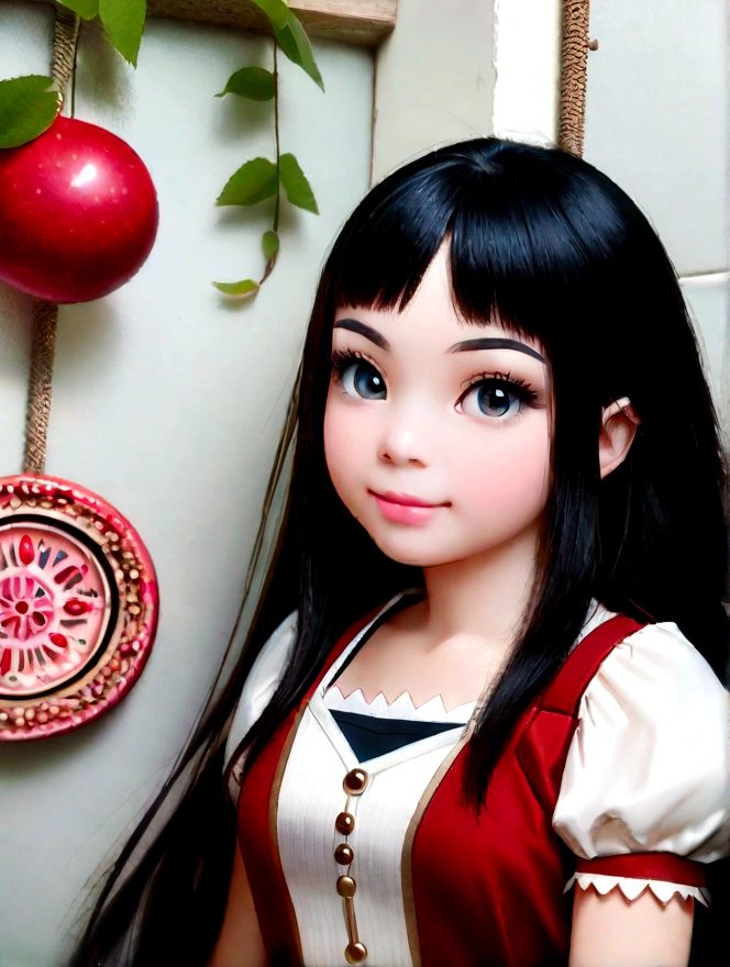 (1kid), (Snow White cos:1.3), little , upper body, Little blue and red dress, Ultra photo realsisim, Realistic, best quality real texture skin,cute true circle Symmetrical eyes, cute face, medieval world, epic realistic, Cinematic