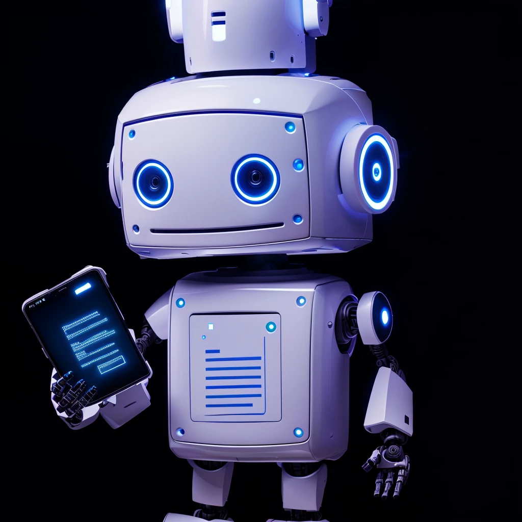 Picture of a cute robot looking to the camera, smiling, saying hi.. there is a robot holding a piece of paper and a cell phone, tintoy characterdesign robot, sleek robot, robot design, concept robot, pathetic robot, cute robot, friendly robot, a robot, artificial intelligence, robot in data center, the mekanik doll, beautiful robot character design, robot in a server room, artificial intelligence!!, cute robot wooden