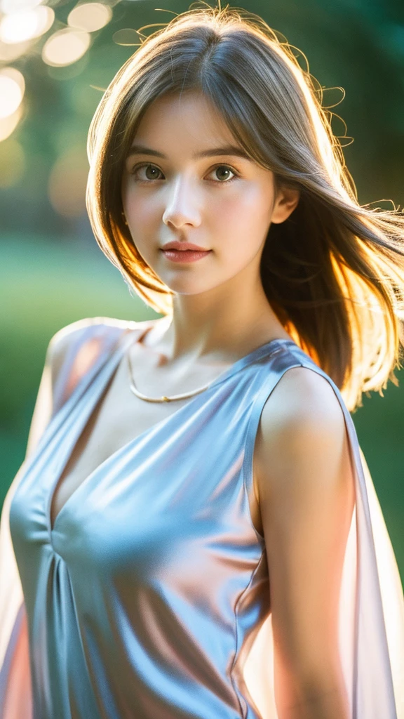 (Random Nationality):1.5, masterpiece, highest quality, 8k, 20th Generation, (Large Breasts:1.2), cute, alone, sad, close, cute, Girlish, Delicate girl, Pure beauty, RAW Photos, Professional photography, Portraiture, Soft Light, Professional Lighting, Backlight, Upper Body, avert your eyes, Sophisticated, Film Grain, (Eyes and facial details:1.0), Beautiful straight hair, Random length hair swaying in the wind, Silk blouse,