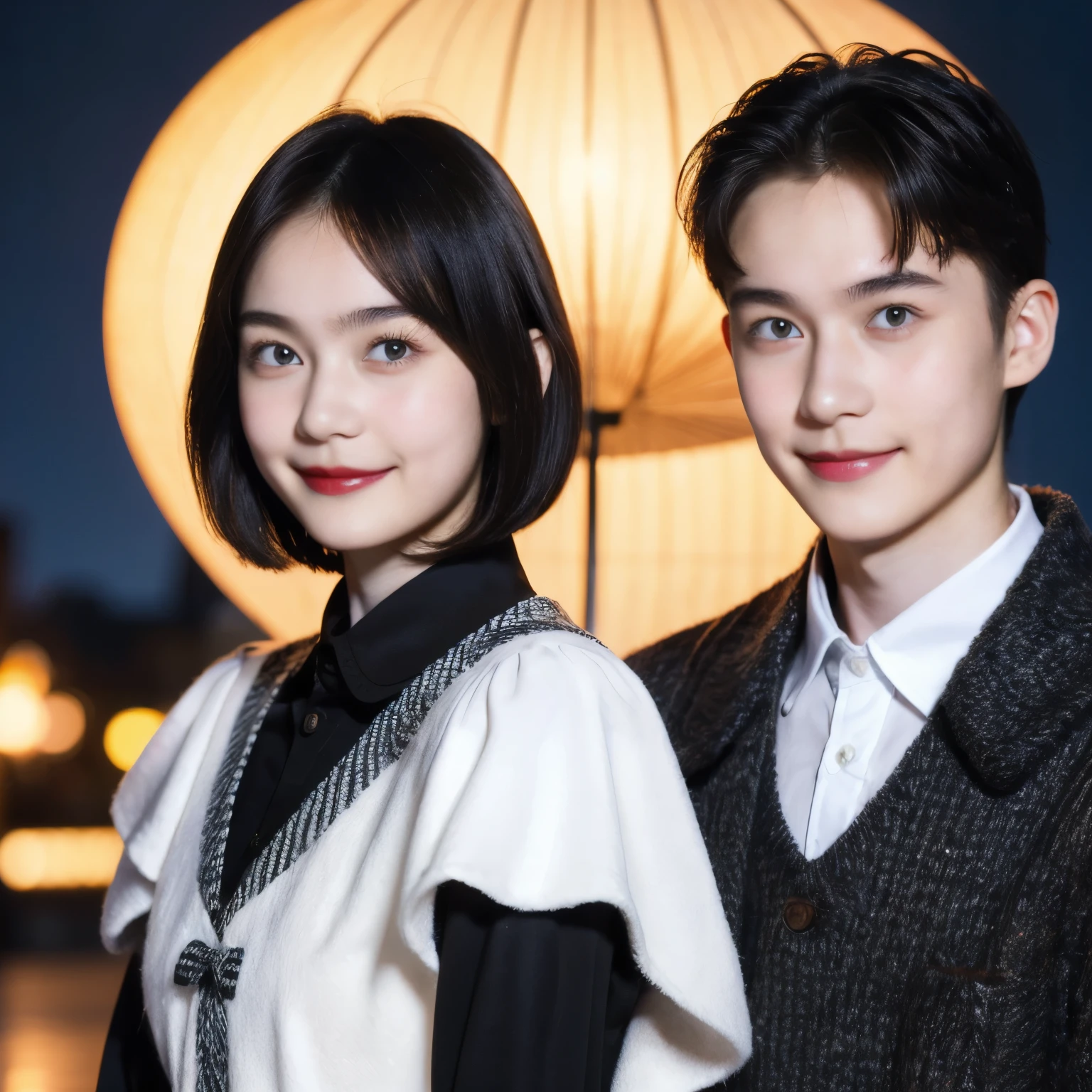 248 (An 18-year-old female and an 18-year-old male), (short hair),kind, lipstick, Finnish national costume, smile