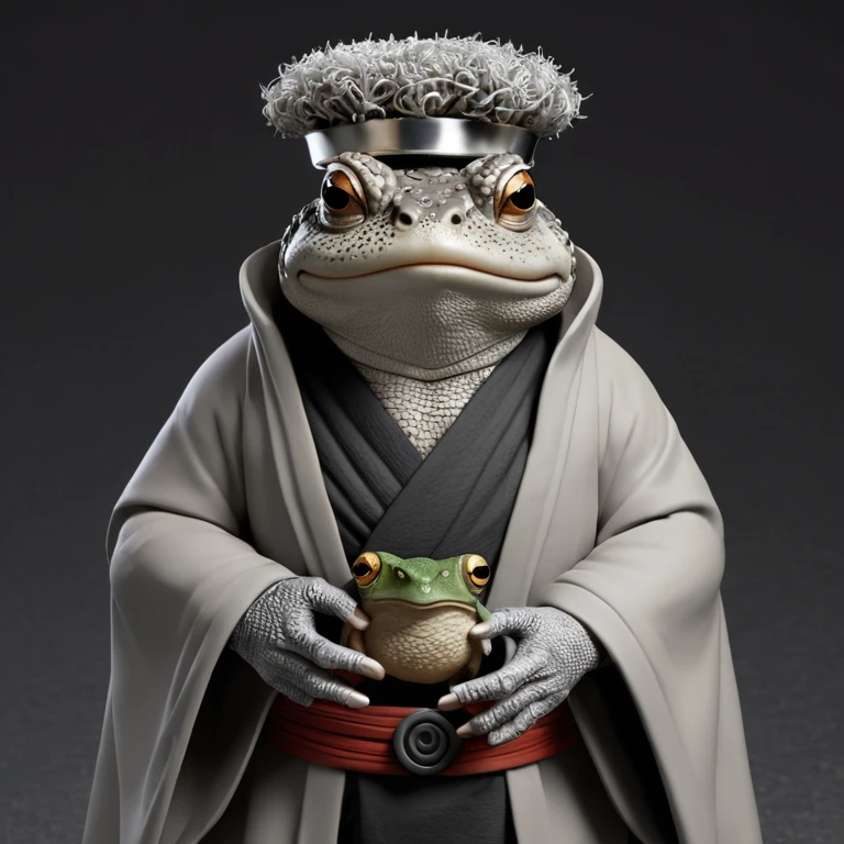 8k, masterpiece, best quality, realistic, higly detailed, anthropomorphic toad-like, male, gray skin, afro silver hair, humanoid toad, anthropomorphic toad-like, anthropomorphic toad-like, anthropomorphic toad-like, fukasaku from naruto, warlock robes, black power hair, afro hair