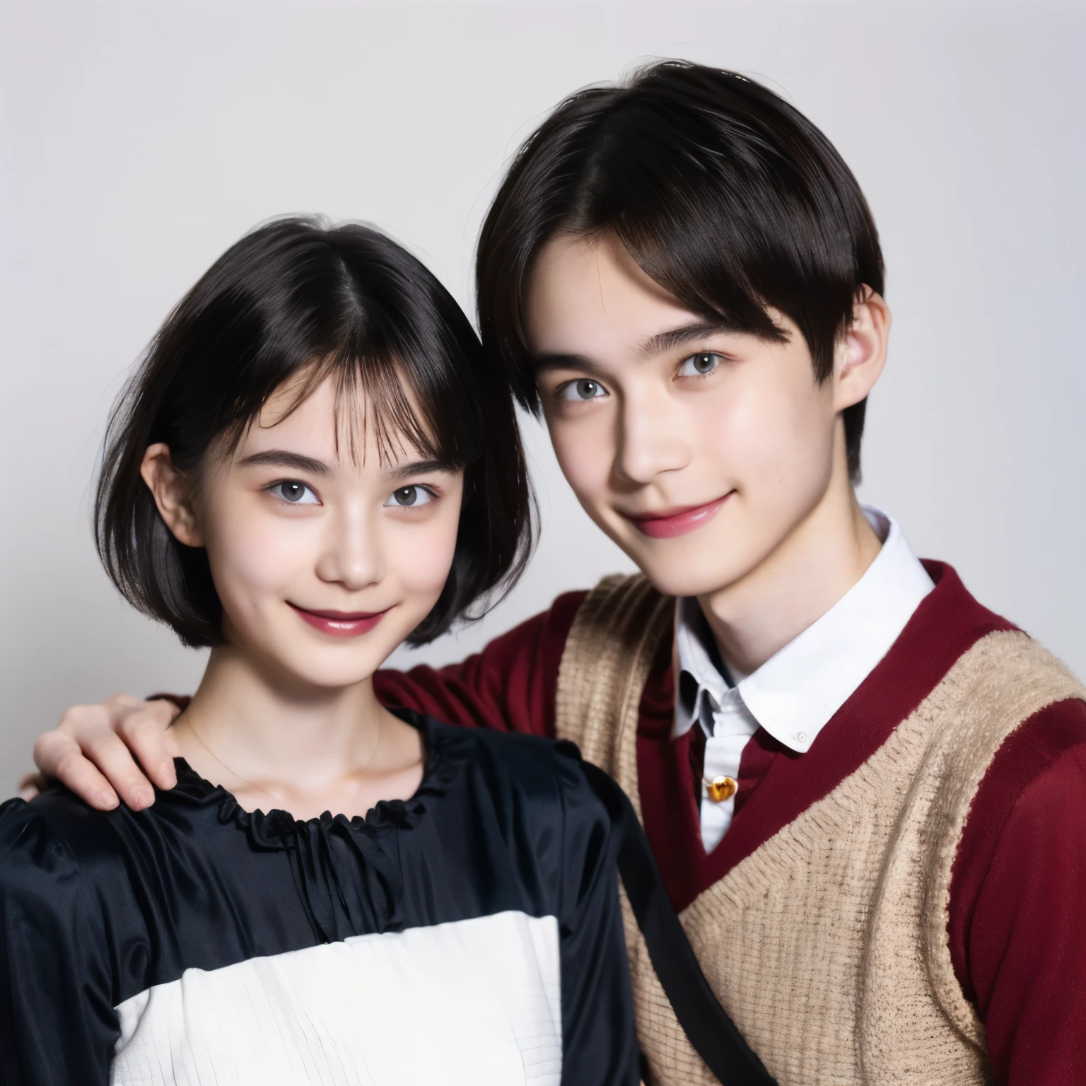 248 (An 18-year-old female and an 18-year-old male), (short hair),kind, lipstick, Finnish national costume, smile