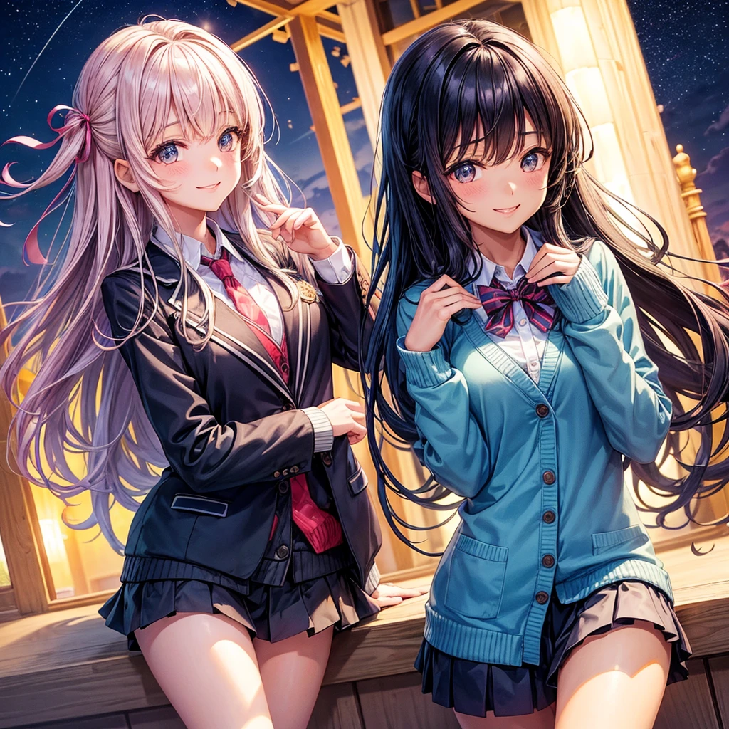 best quality，，smile，blazer，swimsuit，nepal，middle School girlultiple girls are depicted,harem，idol group，starry sky background，photo shoot，long hair，wearing a cardigan，beautiful girlの国，girl&#39;s paradise，highest quality，big breasts，leather jacket，happy girl,horny girl，blue eyes，perfect face，standing position，She has her bangs down，fur jacket,Beautiful eyes，smooth hair，perfect eyes，beautiful girl，Angel Girl，multicolored hair colors，naughty girl，beautiful，High-dimensional beautiful girl，Multidimensional beautiful girl，gathering，Group、，classroom，School，