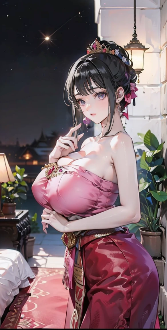 Group of 5 princesses,(5 young women,many young women), (in the bedroom), Various hair styles, harem, Wear a strapless Thai dress...,(very good,no panties) at night, detailed face,Complete breasts,fully, ((big breasts,Breast curtain,Partially naked)) short skirt, mule, Sleeveless , Show your armpits, at night, starry at night,(large areolae:1.4,pink,The nipples are clearly visible.....),((Various positions),(Look at the viewer.:1.5),milf, Highest quality、Highest picture quality、Masterpiece