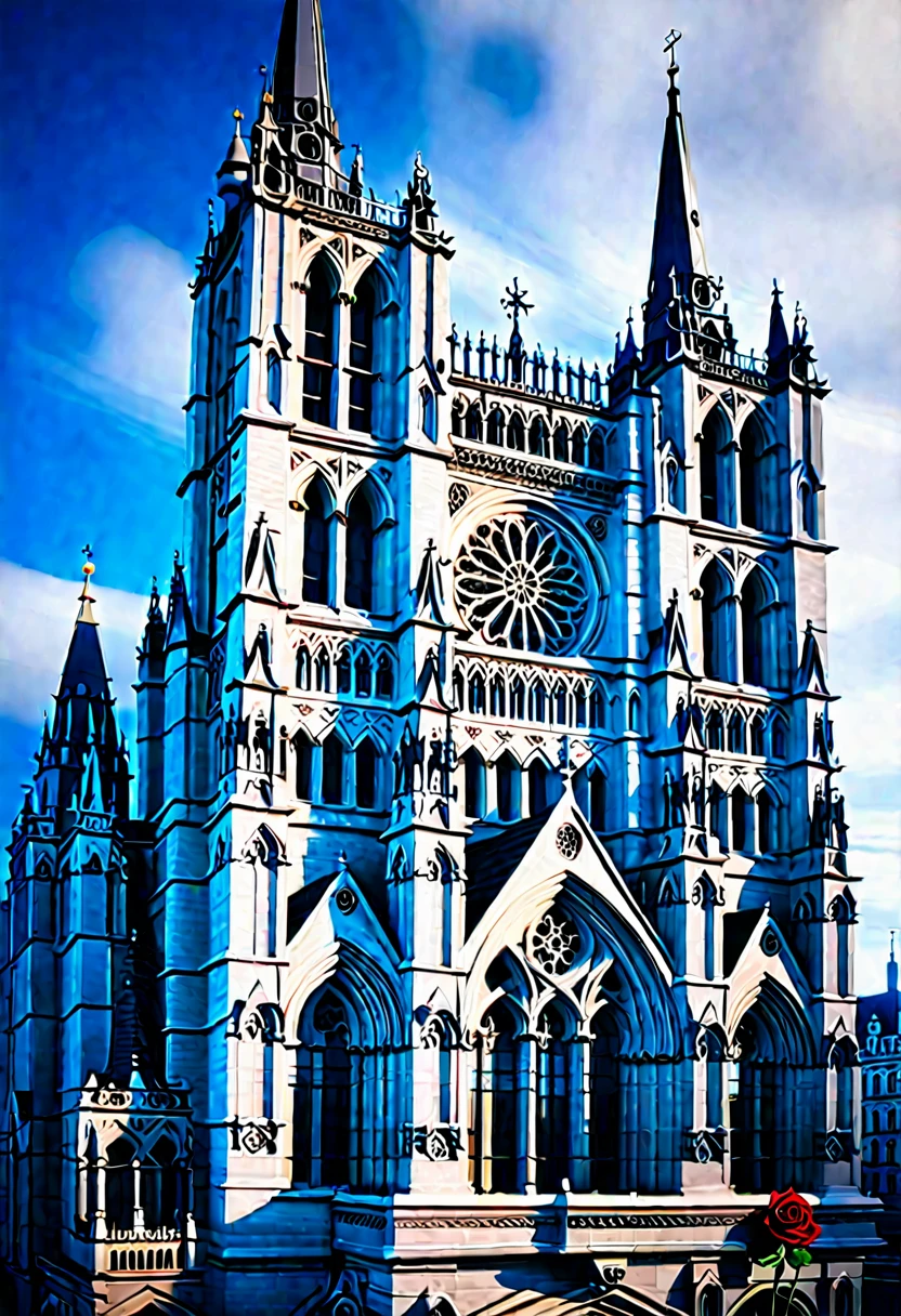 a realistic photo of grand cathedral,showcasing detailed spires,pointed arches,and ornate rose windows,(masterpiece:1.3),(best quality:1.3),(high resolution:1.2),(high detail:1.2) . 35mm photograph,film,bokeh,professional,4k,highly detailed,