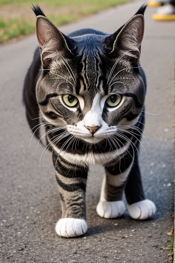 Half robot striped cat