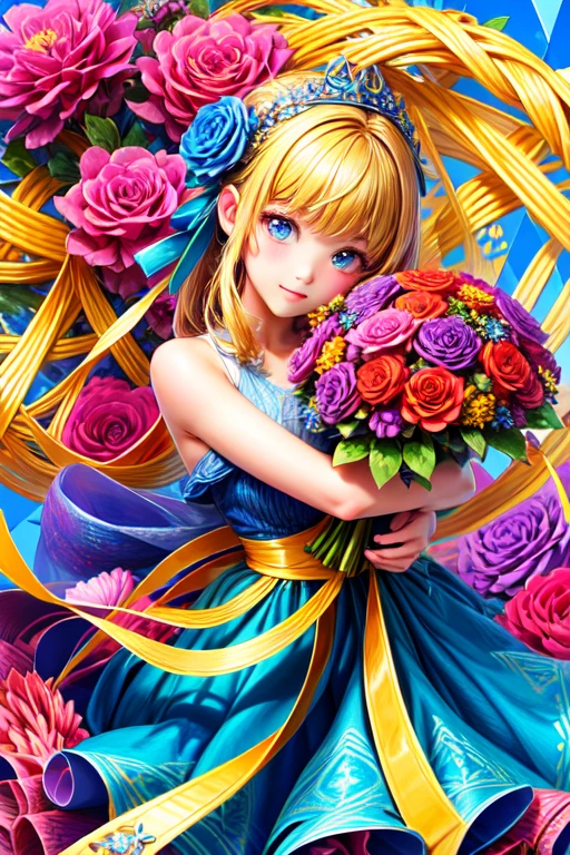 (ultra-Detailed Background, Detailed Background), Absurd, High resolution, Super detailed, Very detailed, One girl, (bouquet:1.3), (Tangled:1.2), (Geometric:1.2),(colorful),