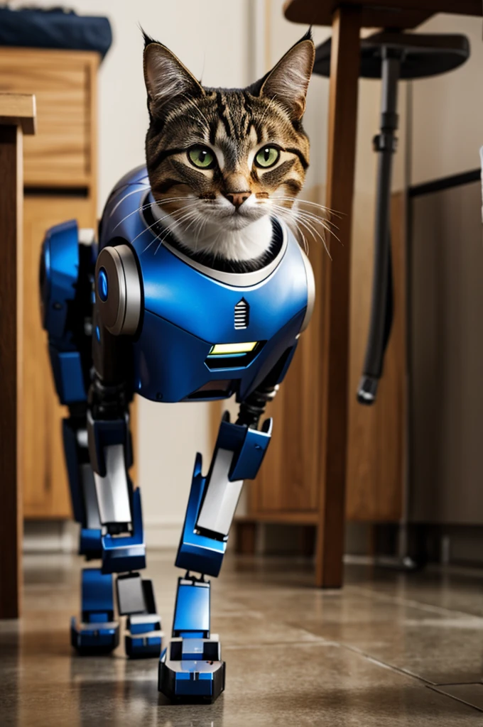Cat with half a robot body