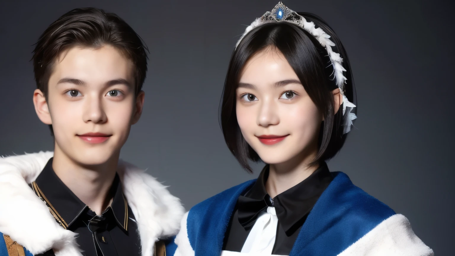 248 (An 18-year-old female and an 18-year-old male), (short hair),kind, lipstick, Finnish national costume, smile