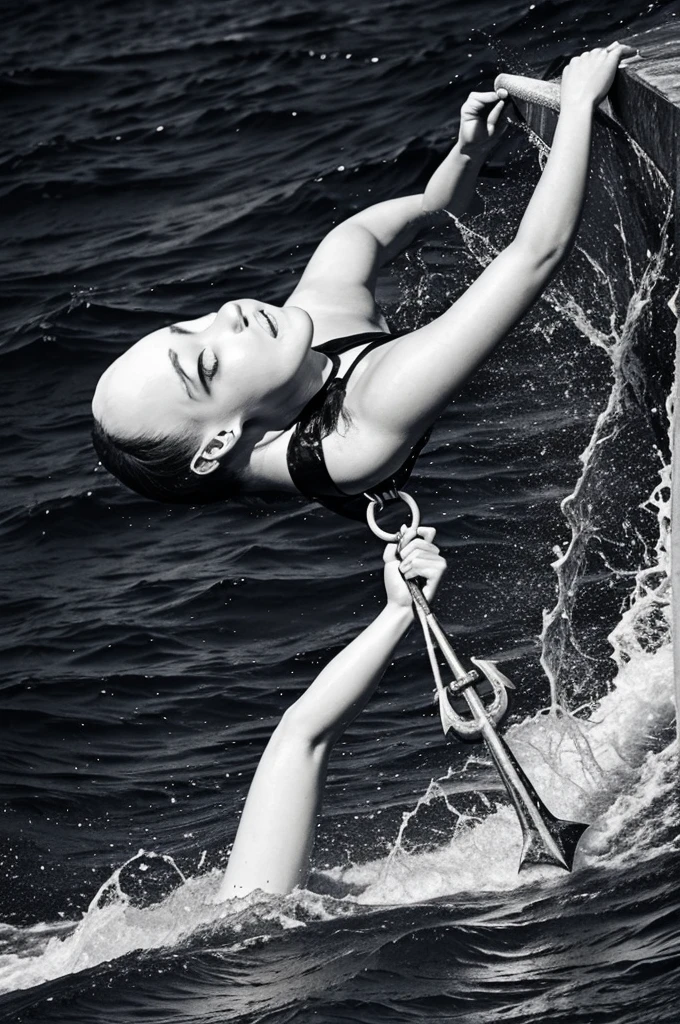 Can you draw me an anchor that drowns an amazon in black and white