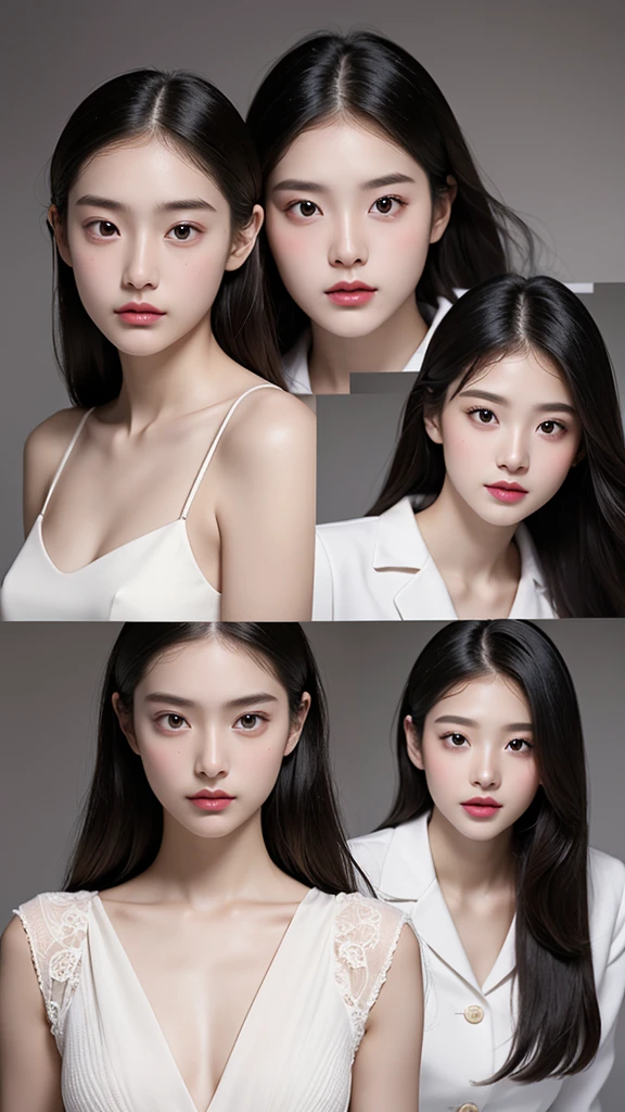three girls with perfect skin with a very beautiful face 9k quality and a boy with perfect skin realistic photography all together side by side  