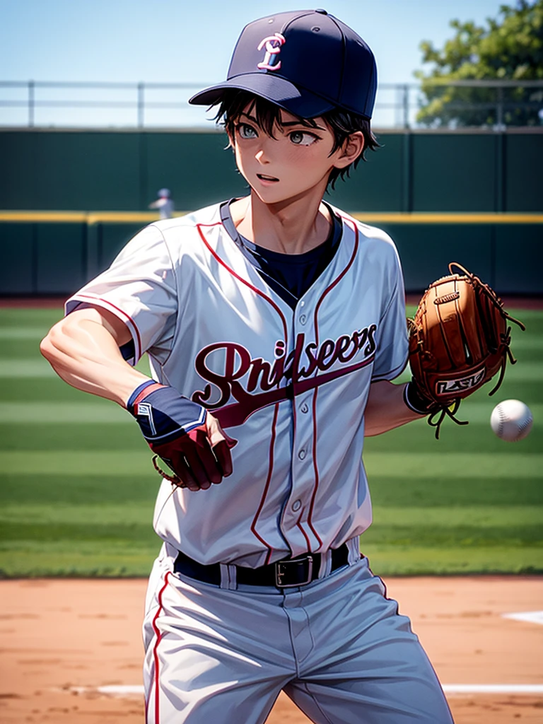 Highest quality,Highest Resolution,Boy playing baseball at a baseball field,strike,