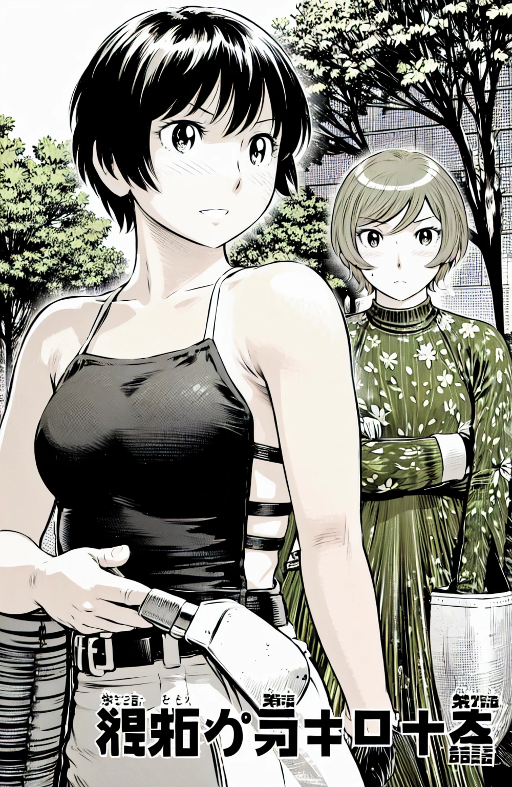 、(masterpiece、Highest quality)、Highest quality, Ultra-high resolution, (((masterpiece))), alone, Sweat、Big eyes,  No sleeve、Outdoor、Floral dress、Composition from the front、（Cut the back hair short、short hair、blonde、woman）、Shortcuts、Embarrassed face、Cut your hair short、可愛いwomanの子、Big Breasts