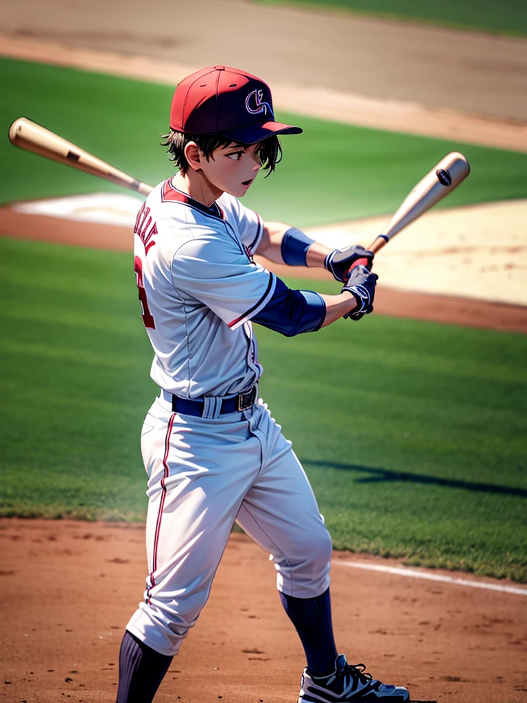 Highest quality,Highest Resolution,Boy playing baseball at a baseball field,strike,