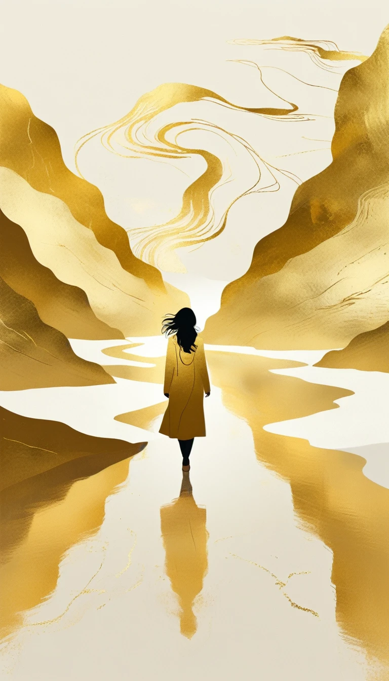 a Minimalist journey，gold，1girl，illustration