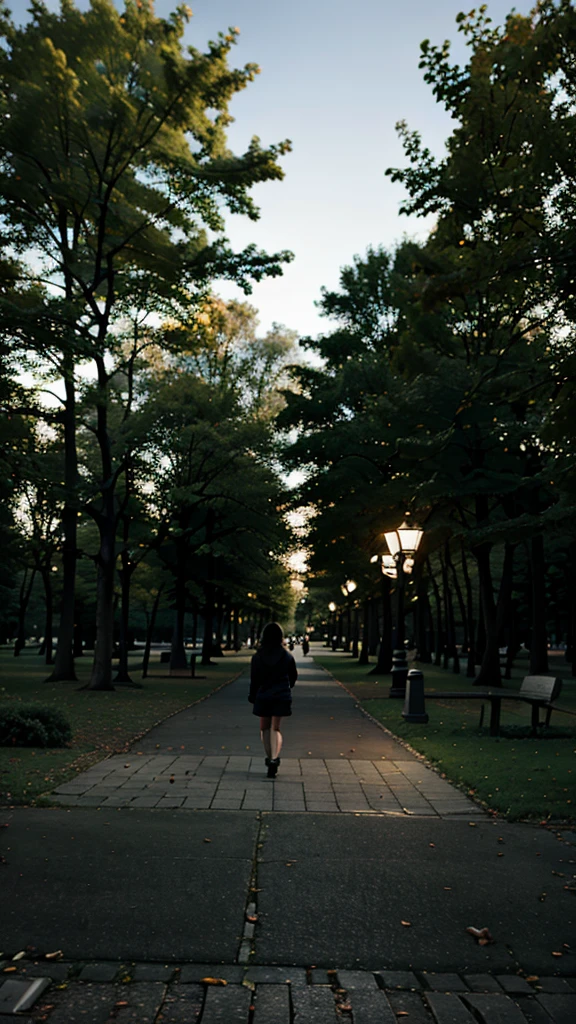 Walking through the park at night 