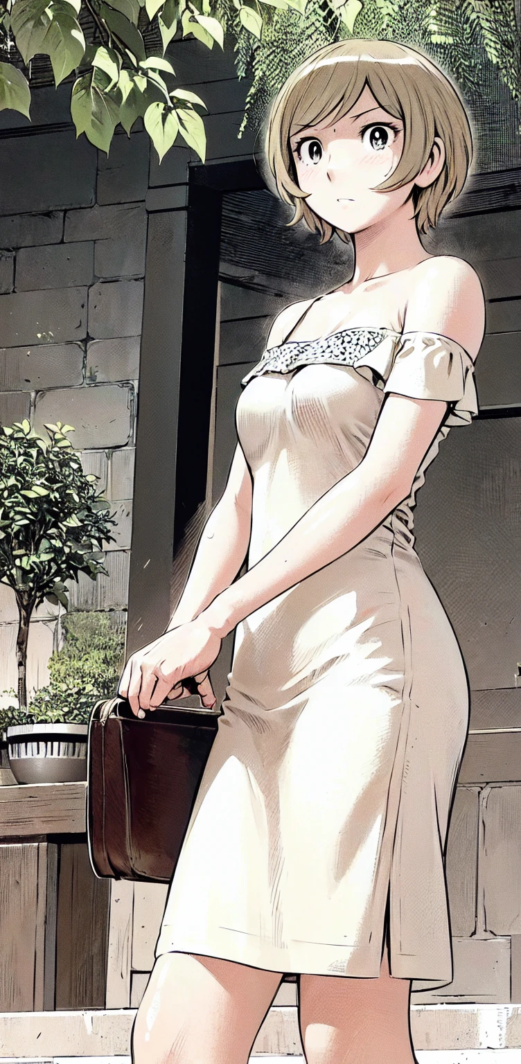 、(masterpiece、Highest quality)、Highest quality, Ultra-high resolution, (((masterpiece))), alone, Sweat、Big eyes,Show Viewer,
blonde,(short hair:1.2), (Highest quality:1.3),One Girl,Private Server、Floral dress、nature、Off the shoulder、Embarrassed face