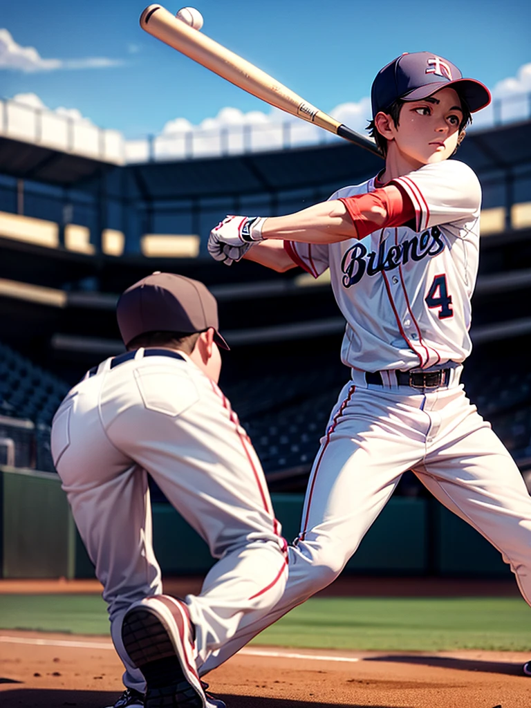 Highest quality,Highest Resolution,Game at the baseball stadium,Boy playing baseball,strike,A large audience,