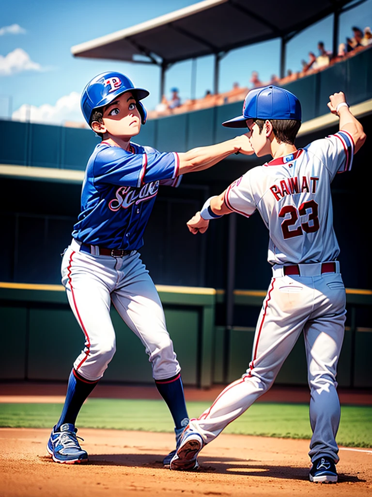 Highest quality,Highest Resolution,Game at the baseball stadium,Boy playing baseball,strike,A large audience,