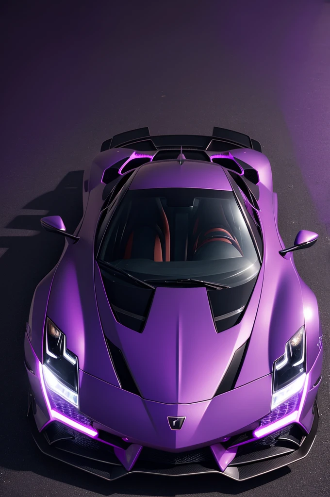 Purple Lamborgini with lit headlights on a purple background