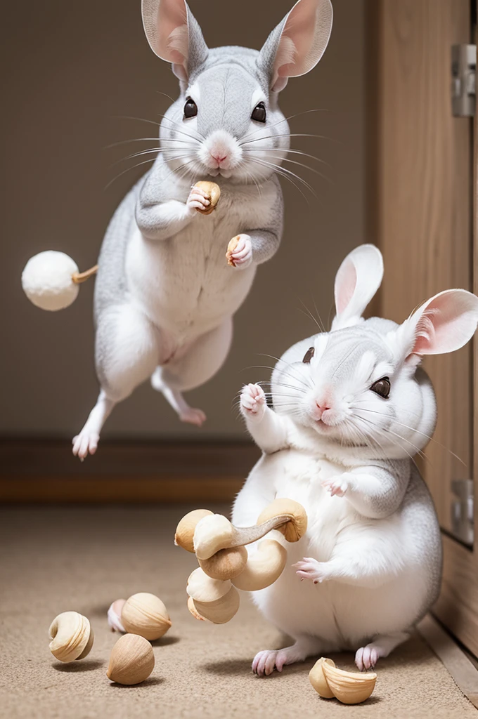 White chinchilla juggling nuts