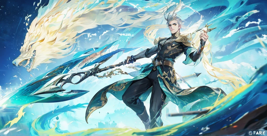 A handsome and imposing man holding a spear